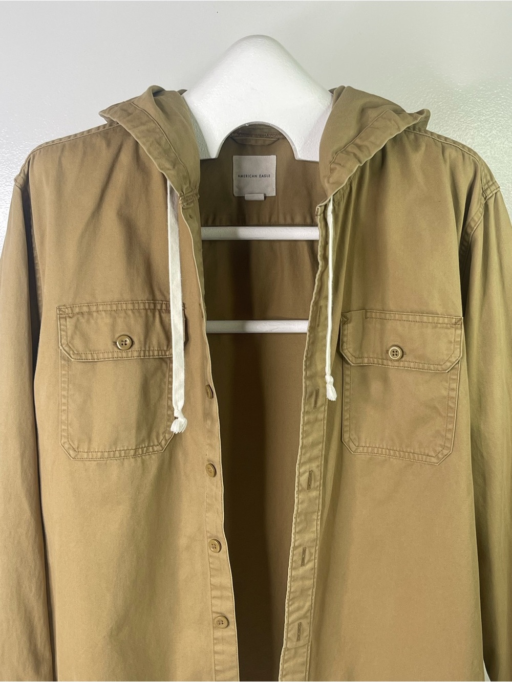 American Eagle Khaki Cotton Hooded Utility Shirt Jacket XL